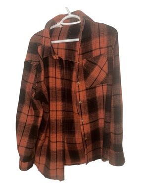 LA MIEL Orange and Black Plaid Top